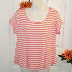 MINE TOO 2X NWOT Stretch Knit Top Lace & Bow Back Peach & White Stripes